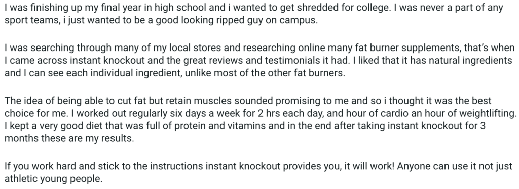 Instant Knockout Lukas Testimonial